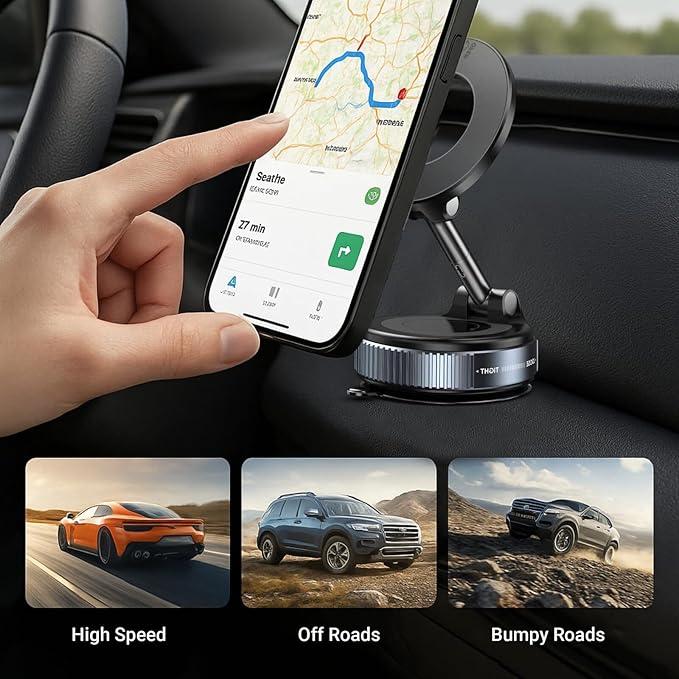 2026 new Upgraded Vacuum Magnetic Car Phone Holder 360° Reinforced Ultra Suction Cup Phone Mount for MagSafe Cell Phone Holders for Your Car/Phone Stand for iPhone, Samsung, All Smartphones