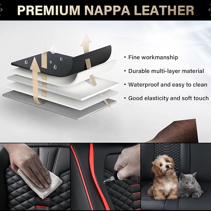 Coverado Car Seat Covers, Front Seat Cover, Waterproof Nappa Leather Seat Covers for Cars, 2 Pack Car Seat Protectors, Driver