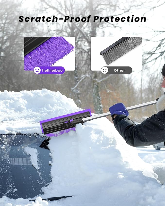 helloleiboo 2025 Extra Long 55.7" Ice Scrapers for Car Windshield Multi-Functional Detachable Car Ice Scraper with Foam Grip and 270° Pivoting Brush Head Snow Brush for SUV Truck Auto(Purple)