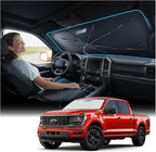 Windshield Sun Shade Umbrella for Ford F150 F250 F350 & Explorer - [Vinyl Coating Heat Shield] Protect Car from Sun Rays & Heat Damage Keep Cool and Protect Interior, Spring Structure Edge