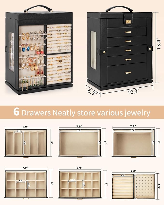 AKOZLIN Jewelry Box 6-Tier Organizer Functional 360° Rotating Jewelry Storage Case for Women Girls Ring Necklace Earring Brac