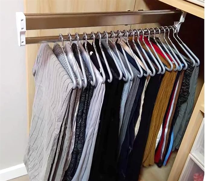 Pull Out Clothes Rail Extendable Pull Out Closet Rod - Wardrobe Pull-Out Trousers Rack, Extendable Clothes Rail for Closet, C