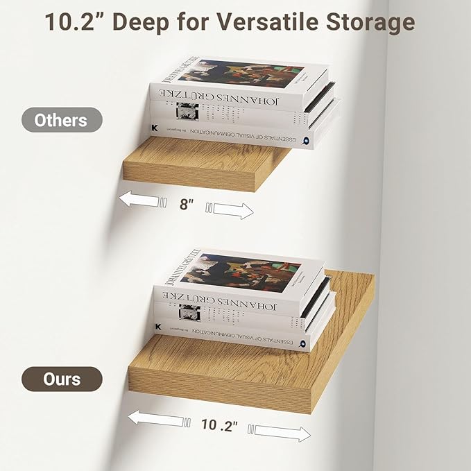 Vivelove 10" Deep Floating Shelves Over Toilet, 10.2" Wall Shelves for Bathroom Bedroom Kitchen Living Room Laundry Room, Mod