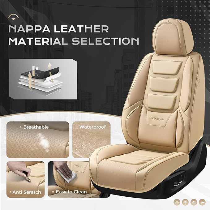 Coverado Car Seat Covers Full Set, Seat Covers for Cars, Front Seat Covers and Back Seat Cover Waterproof Leather Automotive 