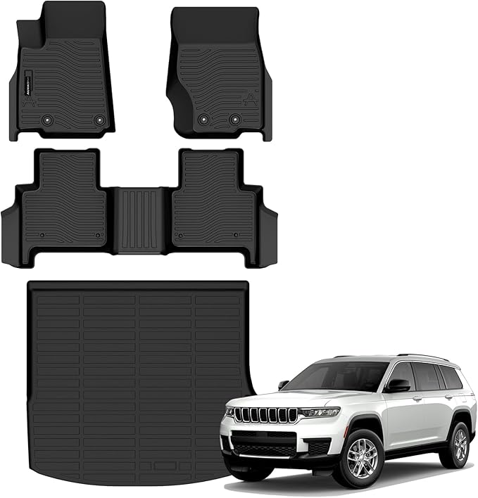 All Weather Floor Mats Cargo Mat Fit for Jeep Grand Cherokee(WL Include 4xe, Not WK2 or WL75) 2022-2025 2026 5 Seat Only TPE Rubber Liners All Season Guard Odorless Anti-Slip Floor Mats Cargo Liner