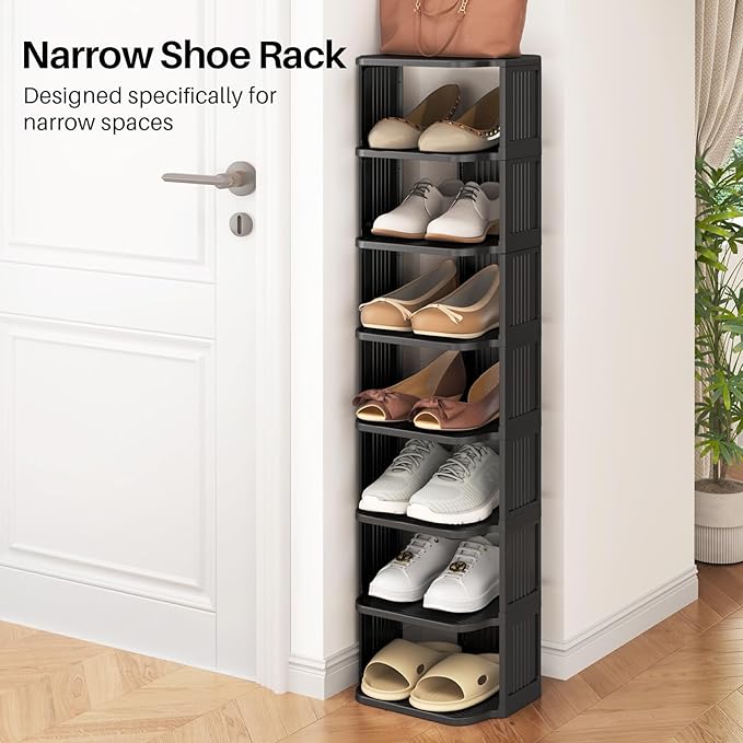 Kitstorack 10 Tiers Stackable Shoe Rack for Closet and Front Door Entrance - Free Standing Plastic Stand, Narrow Tall Vertica