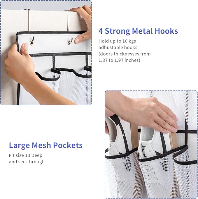 SAVERHO 35 Pockets Over the Door Shoe Organizer, Hanging Shoe Organizer for Door with 35 Mesh Pockets Large Capacity Shoe Han