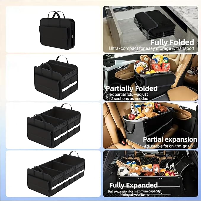 CloudDream Car Trunk Organizer and Storage, 35.4 Large Foldable Cargo Storage with 3 Compartments & 6 Pockets, Waterproof