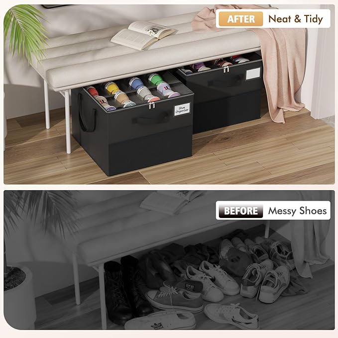 NestOrganix 2 Pack Shoe Organizer for Closet, Large Shoe Box Storage Containers, Foldable Shoe Storage Organizer Box Bin with