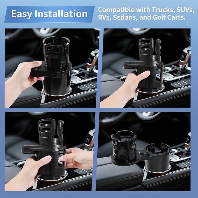 2 in 1 Car Cup Holder Expander, Adjustable Base (2.6-3.9") Dual Cup Holder Extender for Car, Universal Large Drink Holder Ada