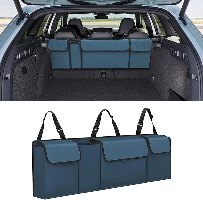 Car Trunk Organizer, Waterproof Collapsible Cargo Bag with 4 Pockets,Backseat Hanging Large Storage with Adjustable Straps, St