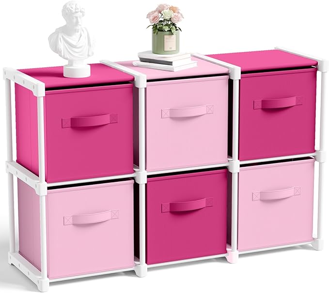 6 Cube Storage Organizer with Shelf Back to School Boxes 11 Inch Toy Storage Bins Closet Organizers Drawers Fabric Dresser fo
