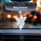 ARTILAURA 11 PCS Bling Car Accessories Set for Women Steering Wheel Covers Butterfly Hanging Seat Belt Cover Cute Air Vent Clips Coasters Glitter Diamond AUTO Interior kit (White)