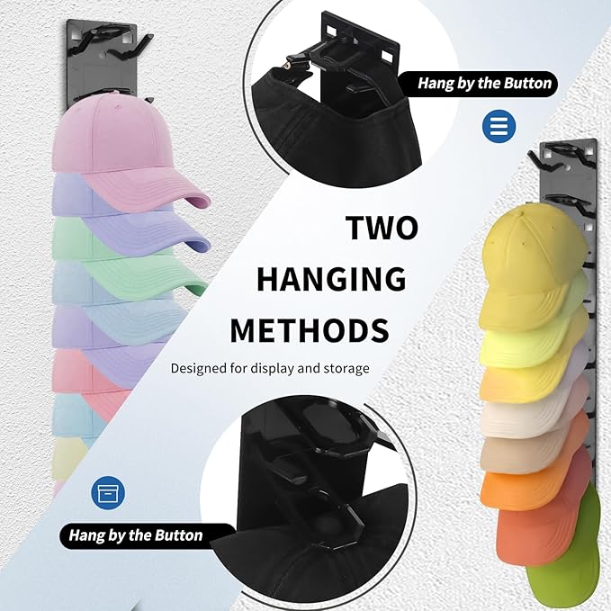 Hat Organizer for Baseball Caps,Hat Rack for Wall to Organize Collections& Reduce Clutter,Strong Adhesive Mount Holds 18 Hats