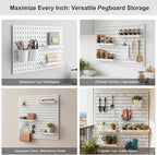 PSLER White Peg Board 4pcs 12″×12″ White Peg Board Organizer with Accessories &Hooks