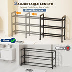 Mavivegue 19“- 43” Adjustable Shoe Rack, 3 Adjustable Length, 3 Tier Expandable Shoe Rack for Closet, Entryway, Shoe Shelf, B