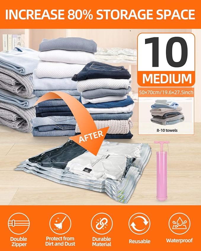 Vacuum Storage Bags for moving, Vacuum Seal Bags for Memory Foam, Latex, Clothing & Bedding, Space Saver Bags for Organizatio