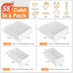 6 Pack Sock Underwear Drawer Organizer Dividers, 58 Cell Foldable Fabric Dresser Closet Organizers and Storage Bins for Cloth
