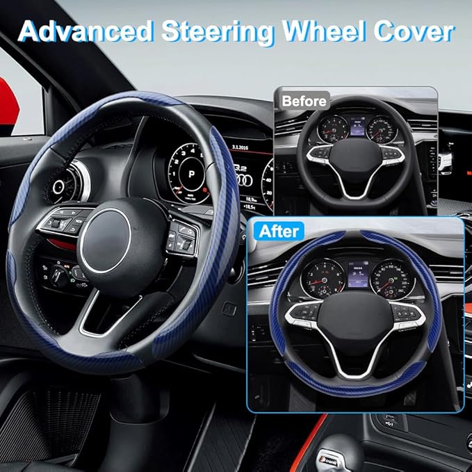 Carbon Fiber Steering Wheel Cover 3PCS, Non-Slip Grip for Universal Cars,Fit for 14–16 Inch Wheels, Interior Accessories for 