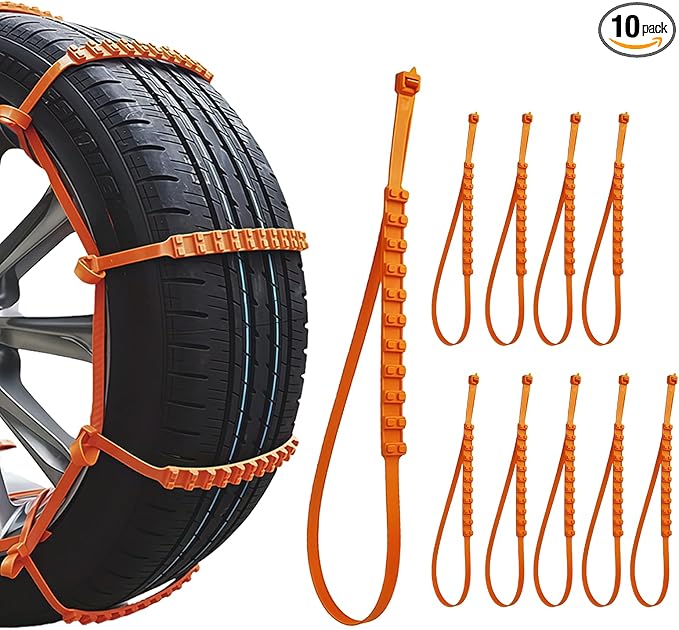 10PCS Anti-Slip Snow Tire Chains, Reusable Zip Tie Snow Chains for Car Tires, Easy Installation, Suitable for Driving in Rain