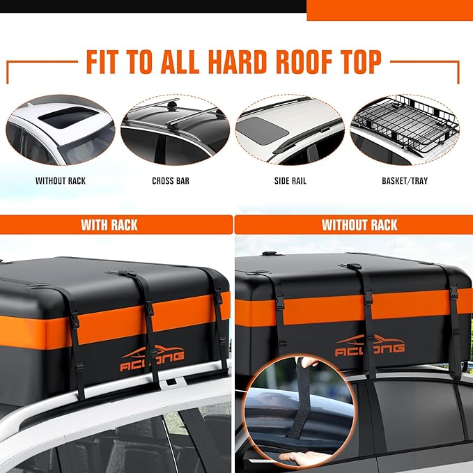 ACLONG Car Roof Bag 21 Cubic Feet Waterproof 840D Heavy Duty Rooftop Cargo Carrier Bag for All Cars with/Without Racks Includes Anti-Slip Mat Storage Bag Luggage Lock