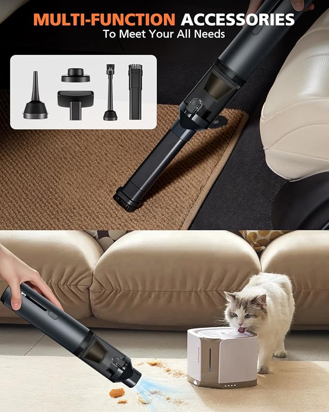 Car Vacuum Portable with 16000Pa Powerful Suction, Handheld Vacuum Cordless Rechargeable Blow & Suction 4 in 1, Small Vacuum 
