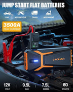 VTOMAN V10 3500A Jump Starter, Portable Car Starter (9.5L Gas,7.5L Diesel Engine) 12V Lithium Jump Box, Auto Battery Booster