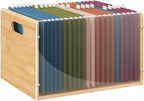 Sbanmao Letter/Legal Bamboo Acrylic File Box Organizer, Hanging File Folder Storage Boxes, Decorative Document Crate Transpar