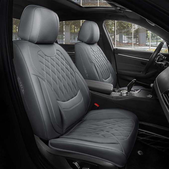 FREESOO Front Car Seat Covers - Luxury Breathable Waterproof Faux Leather Car Seat Cushion Protectors with Lumbar Support, Un