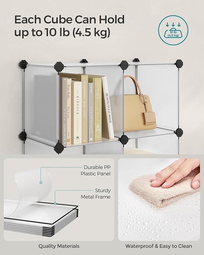 SONGMICS Cube Storage Organizer, Set of 16 Plastic Cubes, Closet Storage Shelves, DIY Plastic Closet Cabinet, Modular Bookcas