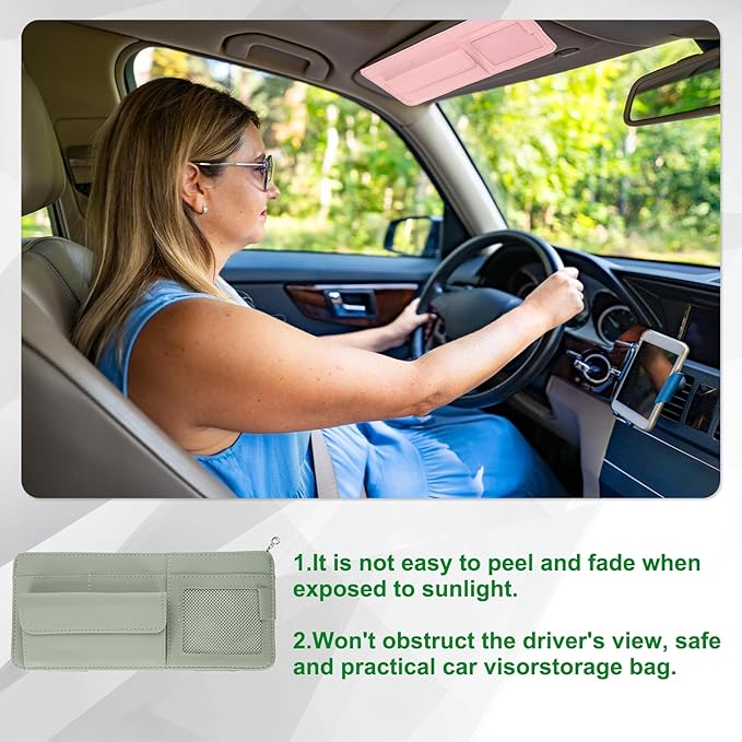 PATIKIL 1 Pcs Car Sun Visor Organizer, 12.8 x 6.5 Inch PU Leather Vehicle Storage Pouch Holder for Sunglasses Card Pen Driver License Car Accessories, Gray