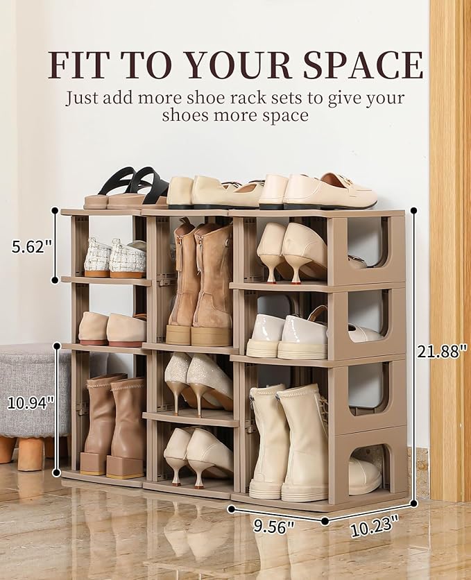 Narrow Shoe Rack - 5 Tiers Stackable Shoe Storage Stand for Entryway Hallway and Closet Durable Shoe Shelf Space Saving Boots