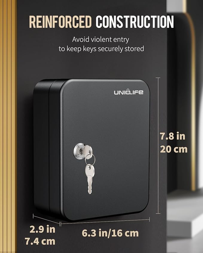 Uniclife 20 Position Key Cabinet with Key Lock Wall Mounted Black Security Storage Box Steel Key Organizer with Colorful Key 