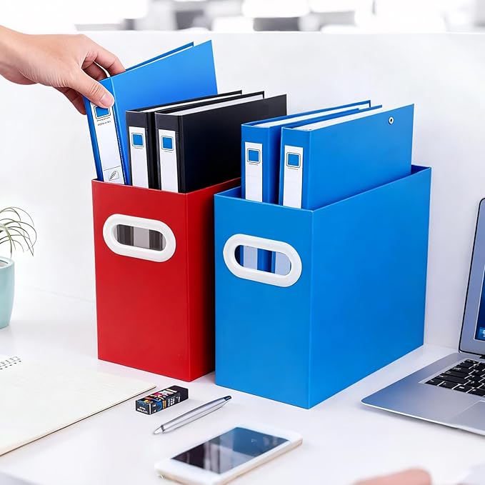 Colorful Cardboard File Organizer, Storage Box for Hanging File Folders Letter Size, Portable Document Organizer with Handle 