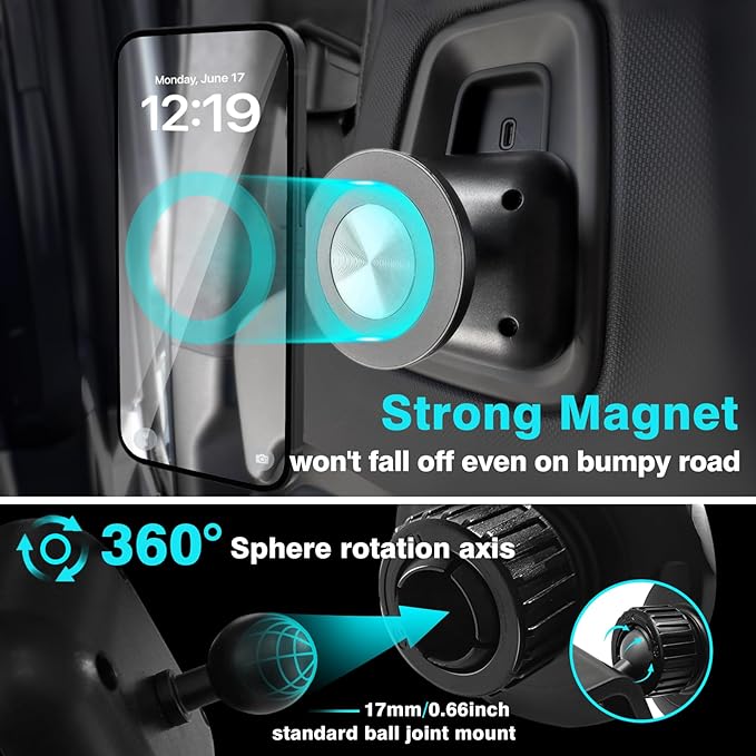 BestEvMod Seat Back Second Row Anchor 1/4 Screw Mount Phone Holder Tablet Mag Safe Compatible with 2022-2024 2025 2026 Rivian R1T&R1S Backseat fits All Phones&Android 360° Adjustable (Mag Safe)