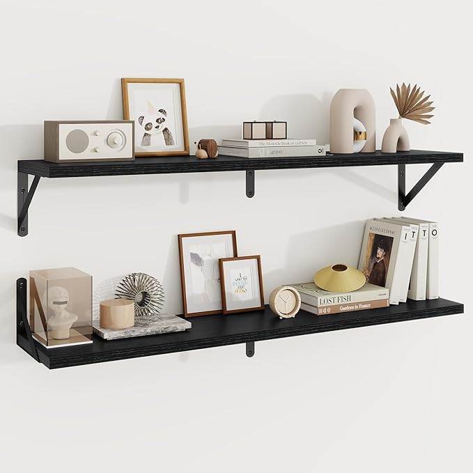 Floating Shelves, 8 Inch Deep Rustic Wood Wall Storage, 36W x 8D Wall Shelves Set of 2, Heavy Duty Metal Brackets, Industrial