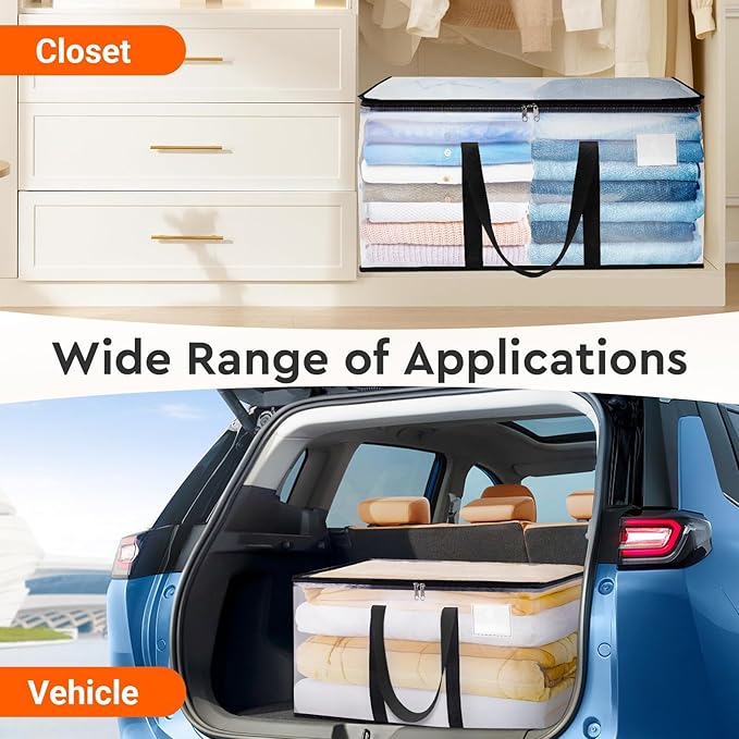 BlissTotes Clear Moving Bags Heavy Duty, 93L Extra Large Storage Bags with Zipper & Reinforced Handles, Waterproof PP Moving 