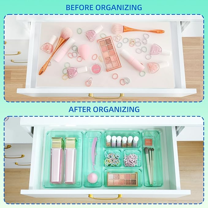 Kitchen Desk Drawer Organizers Storage for Office, Small Acrylic Vanity Trays Makeup for Drawer Bathroom Plastic Make up Orga