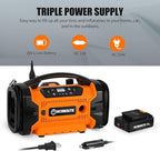 WORKSITE Tire Inflator Air compressor Portable, 160 PSI Car Tire Pump with 3 Power Supply (110V AC, 12V DC & 20V Battery) for cars, bikes, balls,Orange