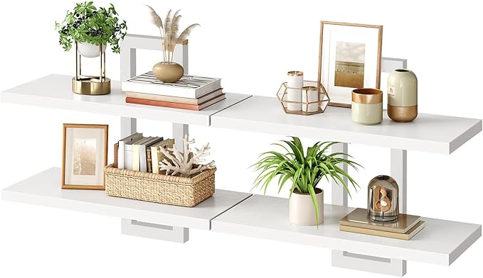 HOOBRO Floating Shelves, 15 Inch Wall Shelf Set of 2, Wall Mounted Storage Shelves 2-Tier, Hanging Bathroom Shelves, for Livi