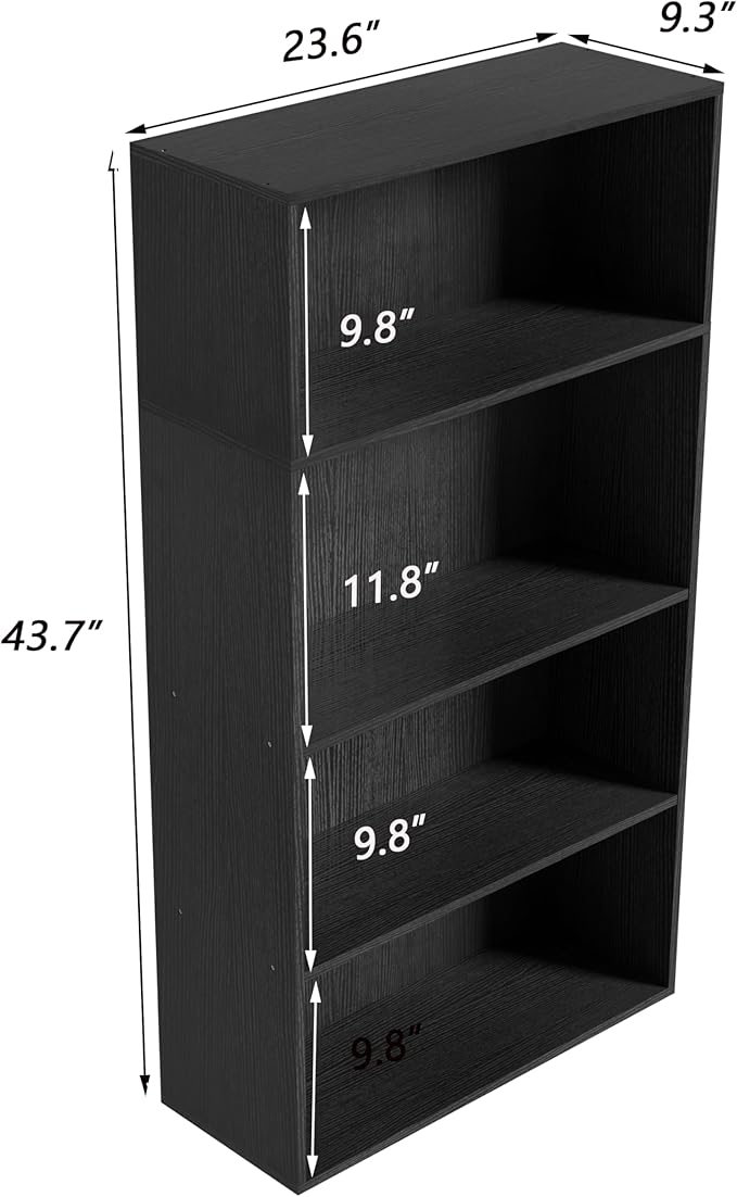 4 Tier Book Shelf, 4 Cube Storage Organizer,4 Tier Low Bookcase Storage Display Organizer, 44 Inch Versatile Cubes Shelf and 