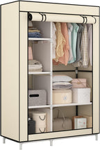 Calmootey Portable Closet Organizers, Clothing Storage, Wardrobe with 6 Shelves and Hanging Rod, Non-Woven Fabric Cover with 