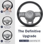 3-Piece Leather Steering Wheel Cover, Custom Fit for Jeep Wrangler 2018-2026 Gladiator 2020-2026,Quick Install Ultra-Thin & Non-Slip,Interior Car Accessories for Men Women(Black Hole)