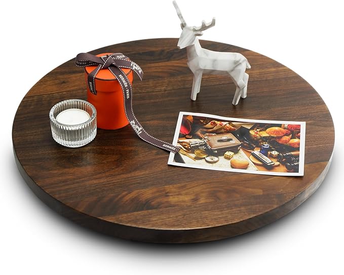 15 Inches Black Walnut Wood Lazy Susan, Solid Wooden Round Kitchen Turntable Rotating Tray