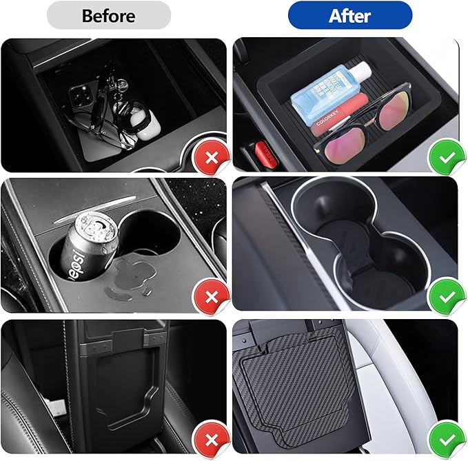 2025 Tesla Model 3 Highland & Model Y Juniper Center Console Organizer Tray 5PCS Set for 2024-2026, Hidden Storage Box with Cup Holder and Armrest Drawer Organizer, Matte Black, Tesla Accessories