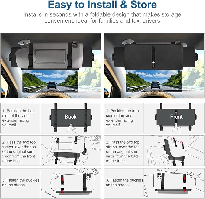 Veharvim Sun Visor Extender for Car (Polarized, UV400, PC Lens, 2 Side Sunshade), Car Visor Extender Sun Blocker, Visor Extender Attachment, Anti-Glare for Safe Driving