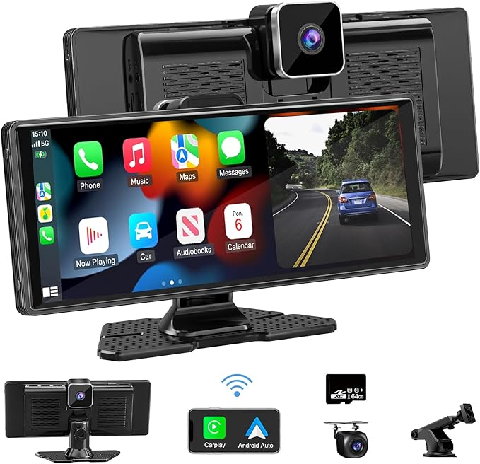 Carplay Screen for Car,10.26" HD IPS Wireless Portable car Stereo for Apple Carplay&Android Auto,Car Audio Receivers with 4K 