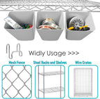 G.CORE Large Grid Wall Bins - 6Pack Gray Gridwall Accessories Hanging Cups with Back Hooks - Plastic Grid Wall Panels Organiz