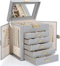 TORIBIO Large Jewelry Box for Women, Leather Jewelry Organizer with Mirror & Lock, 6-Tier Jewelry Storage Case for Girls/Wome