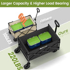 Collapsible Wagon with Wheels, 220 lbs Wagons Carts Foldable Wagon Cart with Flexible Handle, Lightweight Portable Folding Utility Grocery Shopping Cart for Grocery Sports Garden Camping